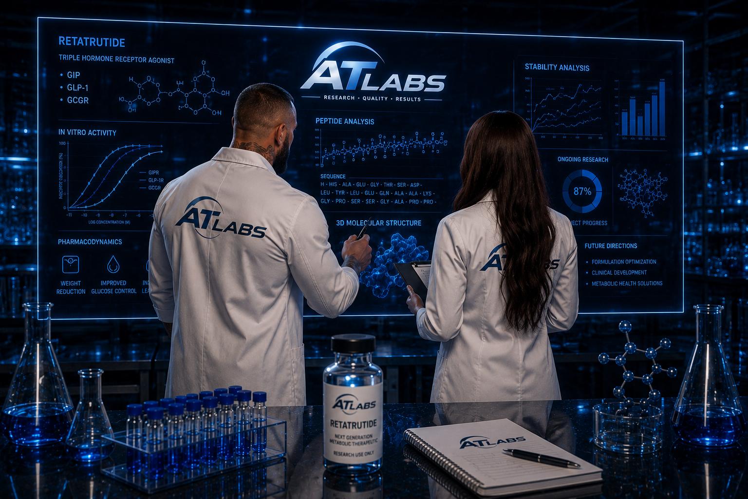 ATLABS research team reviewing peptide data